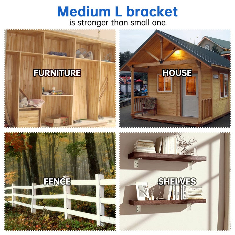 KOMOHOM (8PCS) L Brackets Heavy Duty 90 Degree Angle Bracket Galvanized Corner Brace  Angle Iron for Wood 90 Degree L Shape Bracket 3""x3""Metal Angle Shelf for Wood Beams Framing Fence - Image 5